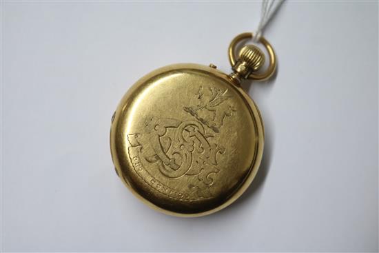 An 18ct gold half hunter keyless lever pocket watch, by John Walker, London.